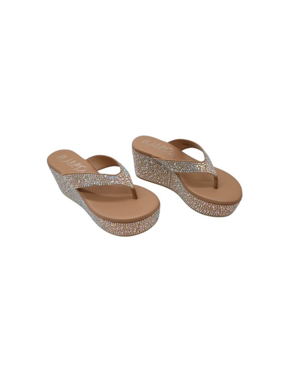 NIB Wild Pair Lolif AB Bling Wedge Platform Sandals Sz 6.5M Rhinestone Thong